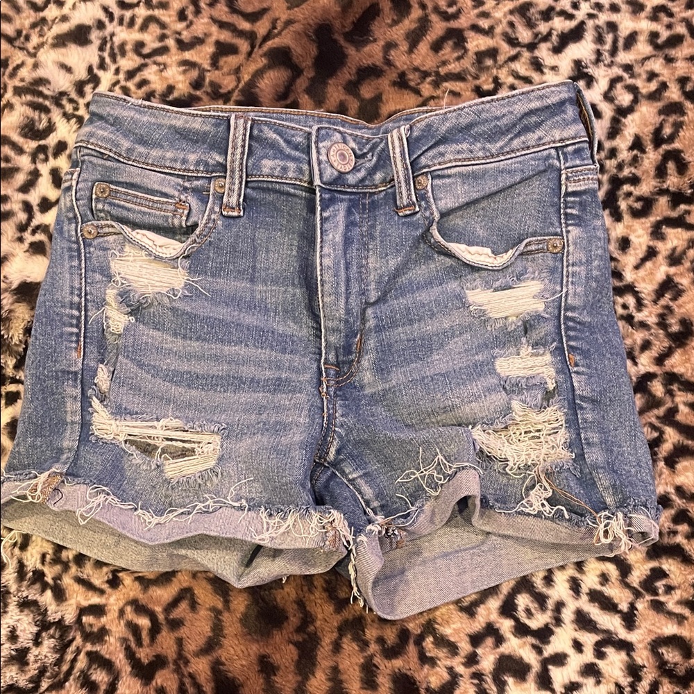 American Eagle High Rise Shortie Distressed Denim Women Shorts